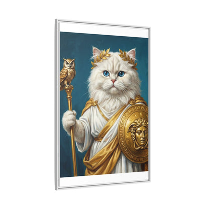 Regal Athena Cat Framed Canvas Print Mythic White Cat Wall Art