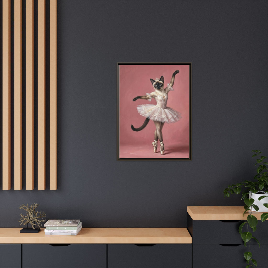 Ballerina Cat Framed Canvas Print — Whimsical Ballet Cat Wall Art