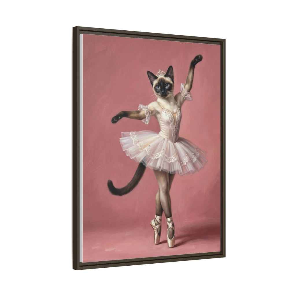 Ballerina Cat Framed Canvas Print — Whimsical Ballet Cat Wall Art