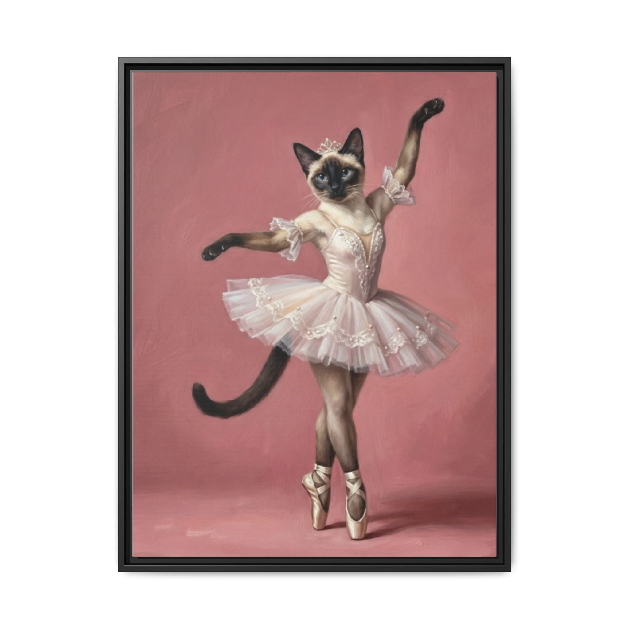 Ballerina Cat Framed Canvas Print — Whimsical Ballet Cat Wall Art