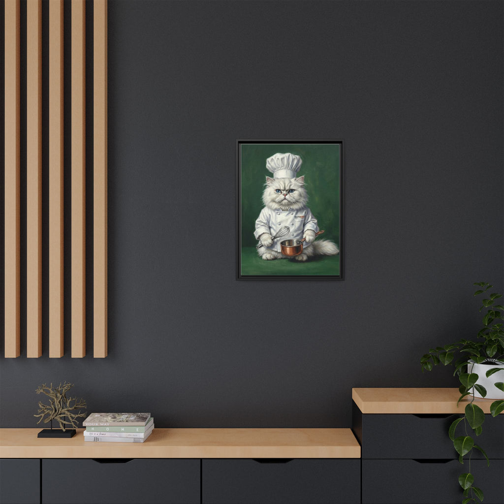 Chef Cat Portrait Matte Canvas Print (Framed) — Whimsical Kitchen Wall Art