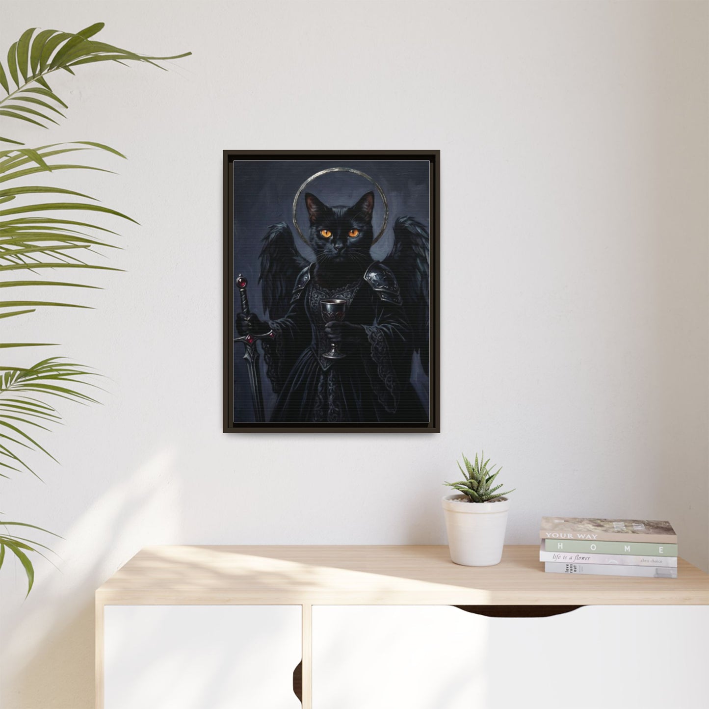 Gothic Black Cat with Halo & Chalice