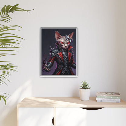 Dark Sphinx Cat Matte Framed Canvas Print Gothic Fantasy Wall Art
