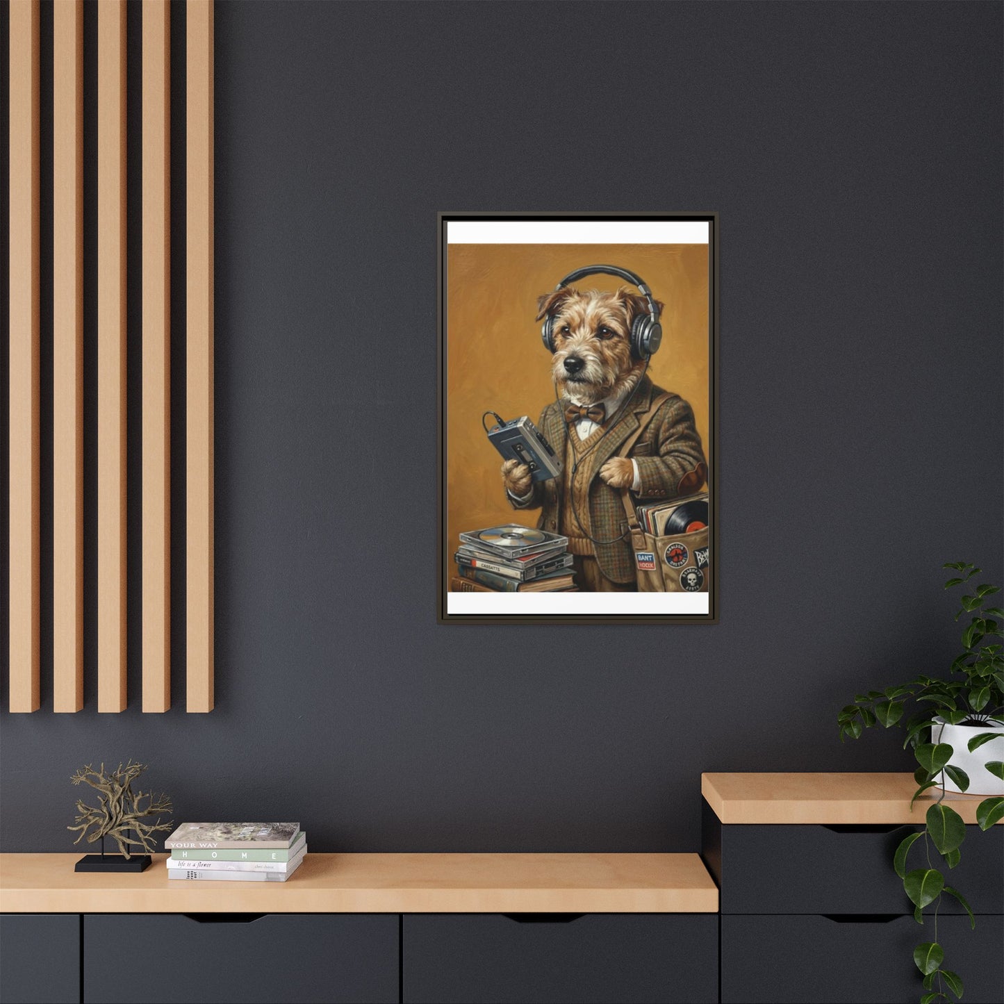 Vintage DJ Dog Matte Canvas Print