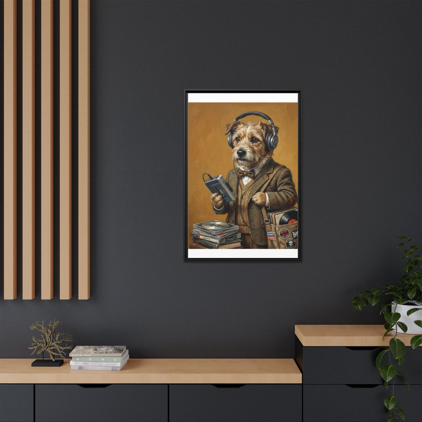 Vintage DJ Dog Matte Canvas Print
