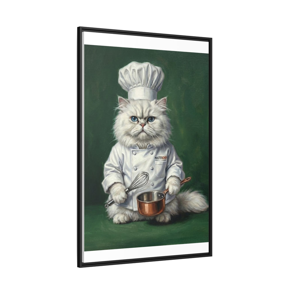 Chef Cat Portrait Matte Canvas Print (Framed) — Whimsical Kitchen Wall Art