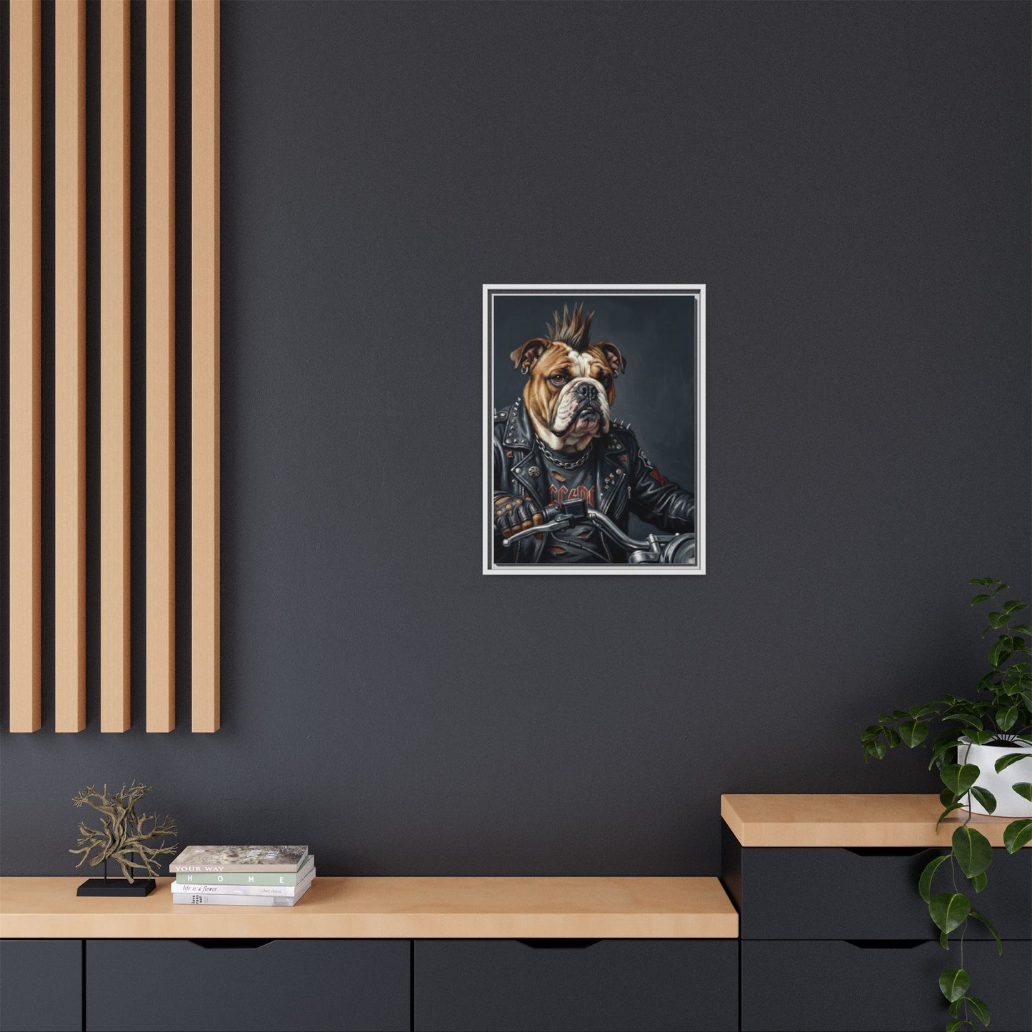 Punk Bulldog Biker Matte Canvas Print