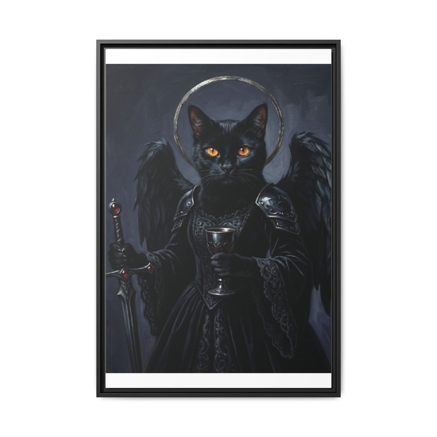 Gothic Black Cat with Halo & Chalice