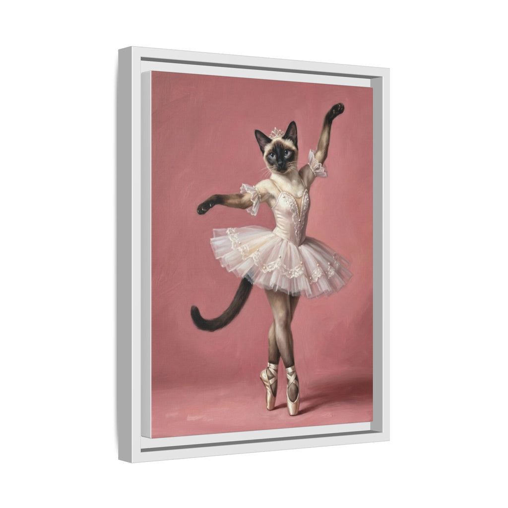 Ballerina Cat Framed Canvas Print — Whimsical Ballet Cat Wall Art