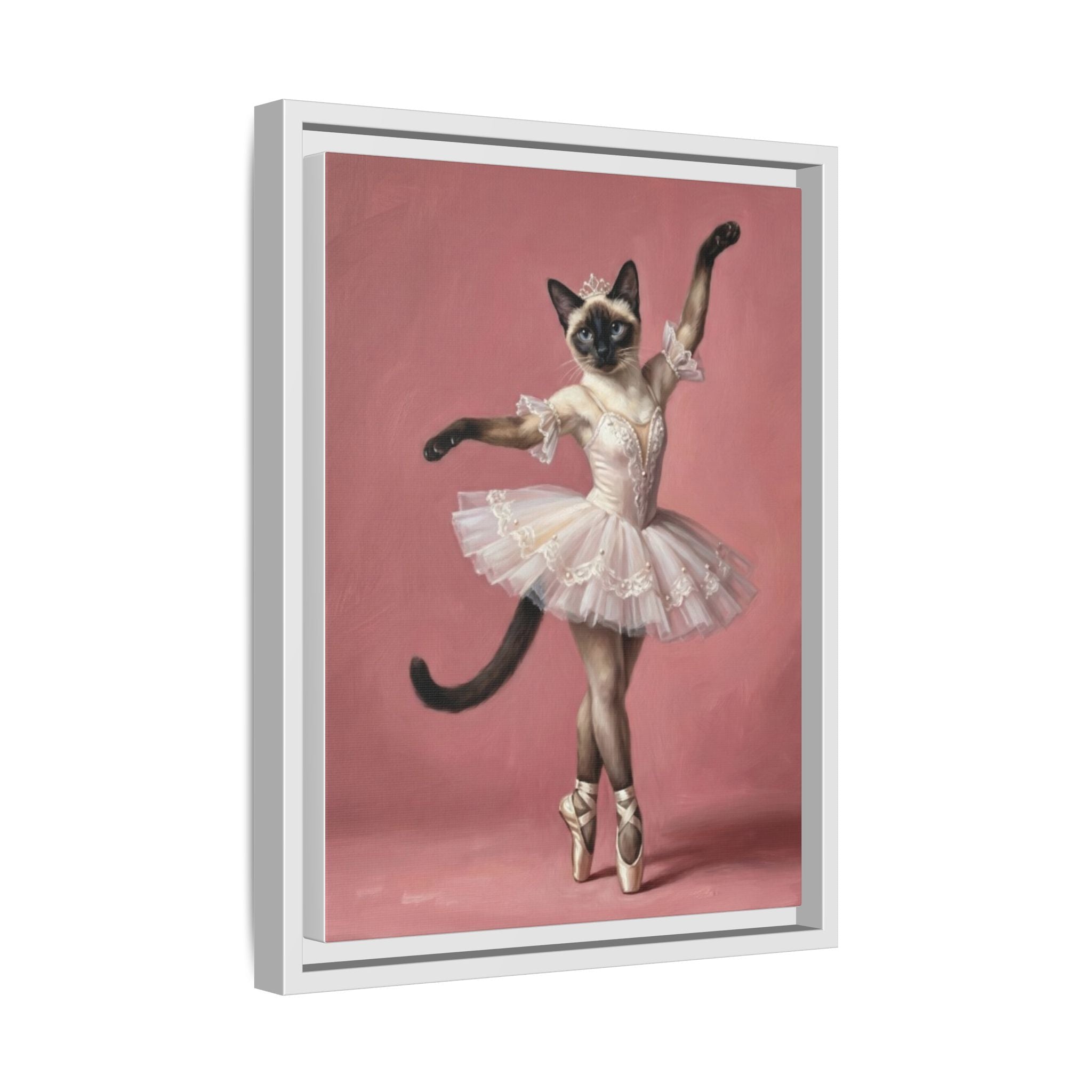 Ballerina Cat Framed Canvas Print — Whimsical Ballet Cat Wall Art