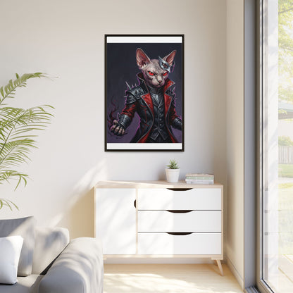 Dark Sphinx Cat Matte Framed Canvas Print Gothic Fantasy Wall Art