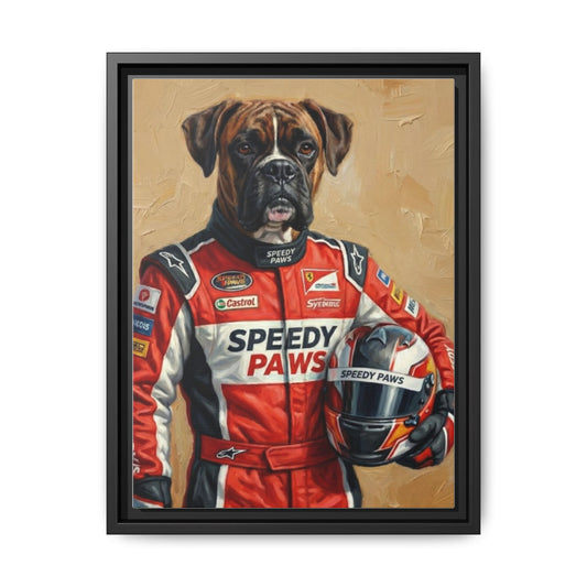 Racing Boxer Dog Matte Canvas Print 'Speedy Paws' Framed Wall Art
