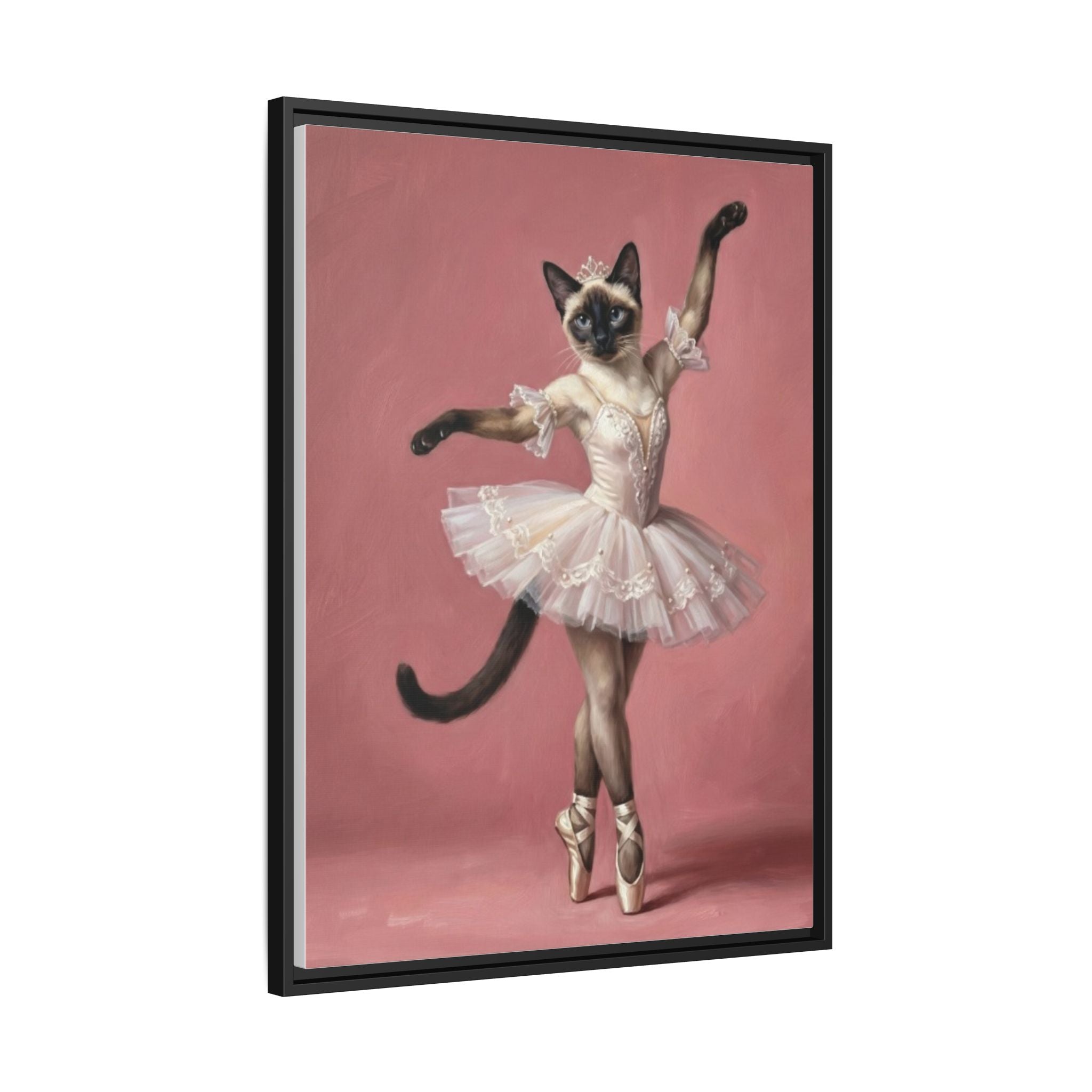 Ballerina Cat Framed Canvas Print — Whimsical Ballet Cat Wall Art