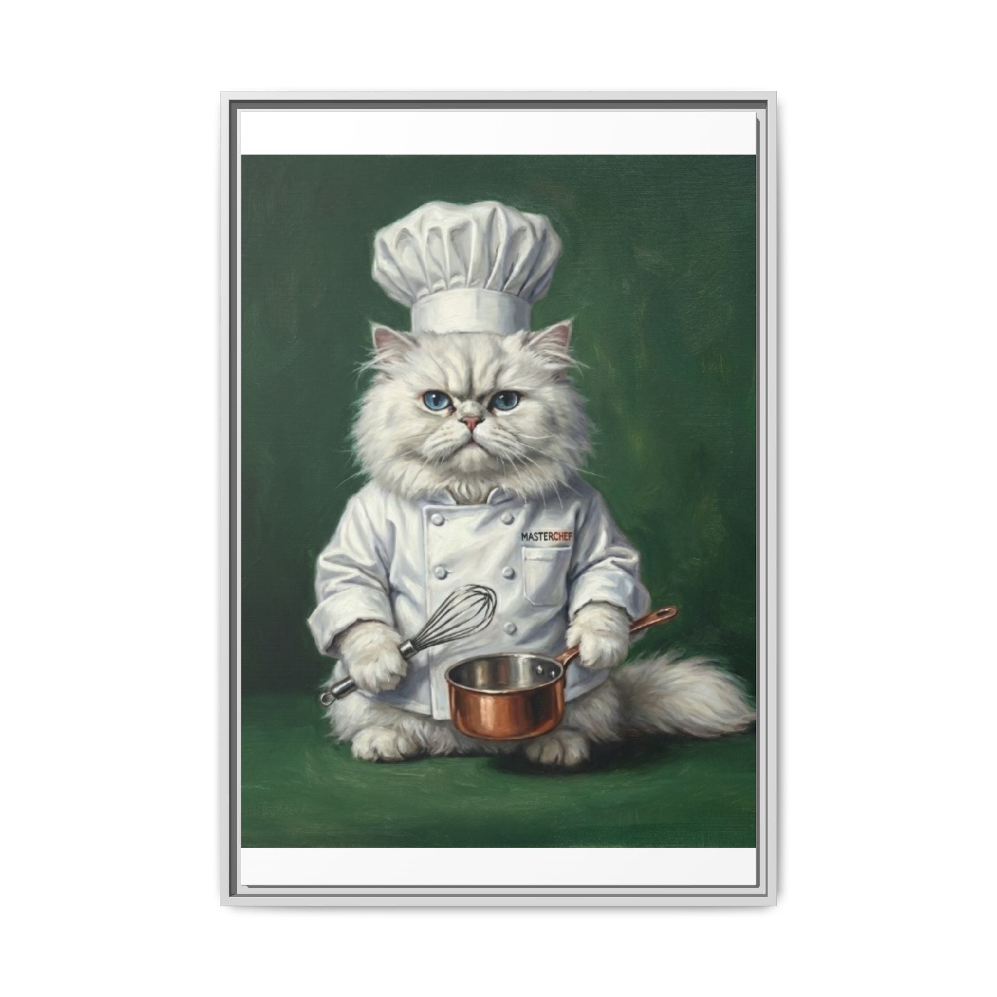 Chef Cat Portrait Matte Canvas Print (Framed) — Whimsical Kitchen Wall Art