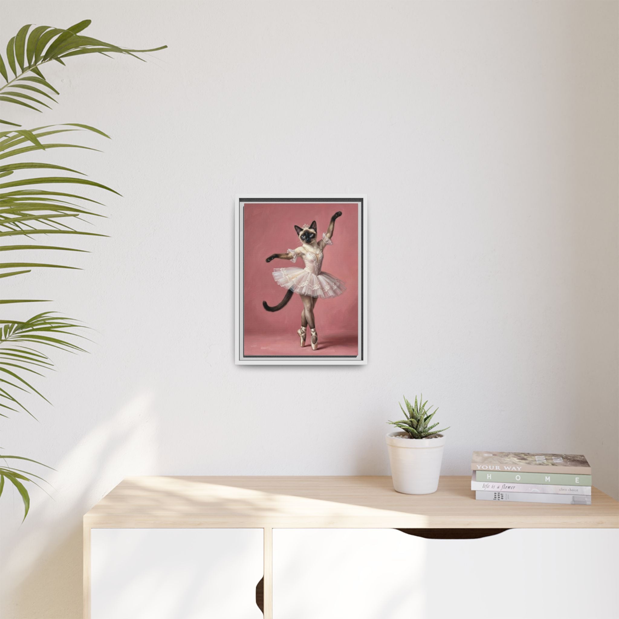 Ballerina Cat Framed Canvas Print — Whimsical Ballet Cat Wall Art