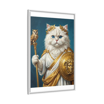 Regal Athena Cat Framed Canvas Print Mythic White Cat Wall Art