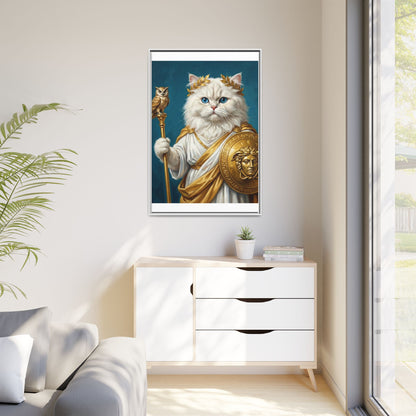Regal Athena Cat Framed Canvas Print Mythic White Cat Wall Art