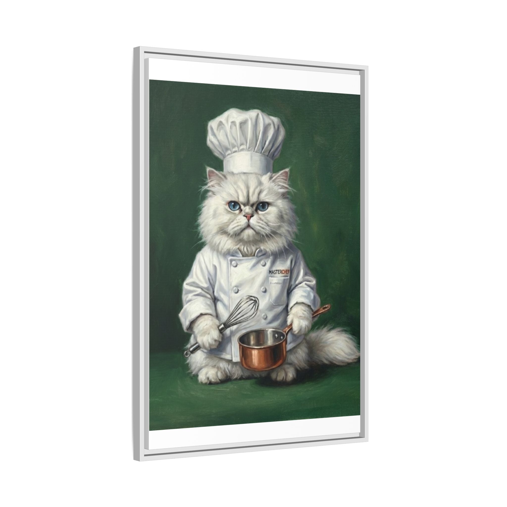 Chef Cat Portrait Matte Canvas Print (Framed) — Whimsical Kitchen Wall Art