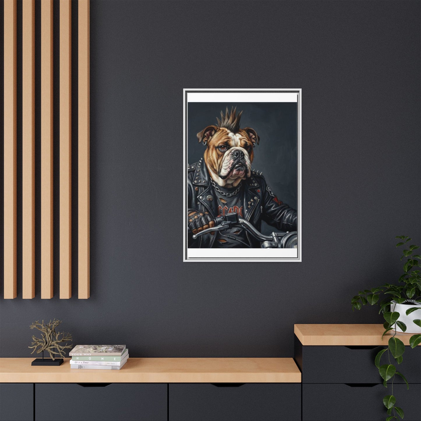 Punk Bulldog Biker Matte Canvas Print