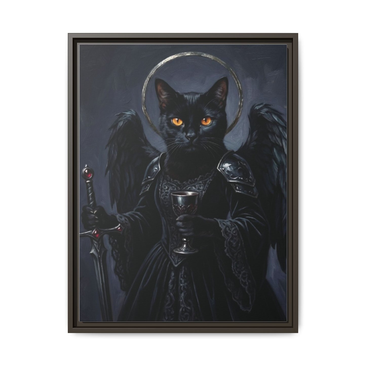 Gothic Black Cat with Halo & Chalice