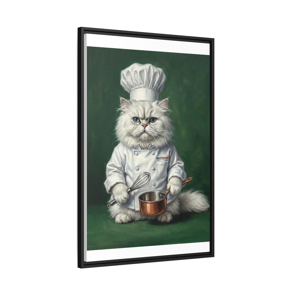 Chef Cat Portrait Matte Canvas Print (Framed) — Whimsical Kitchen Wall Art