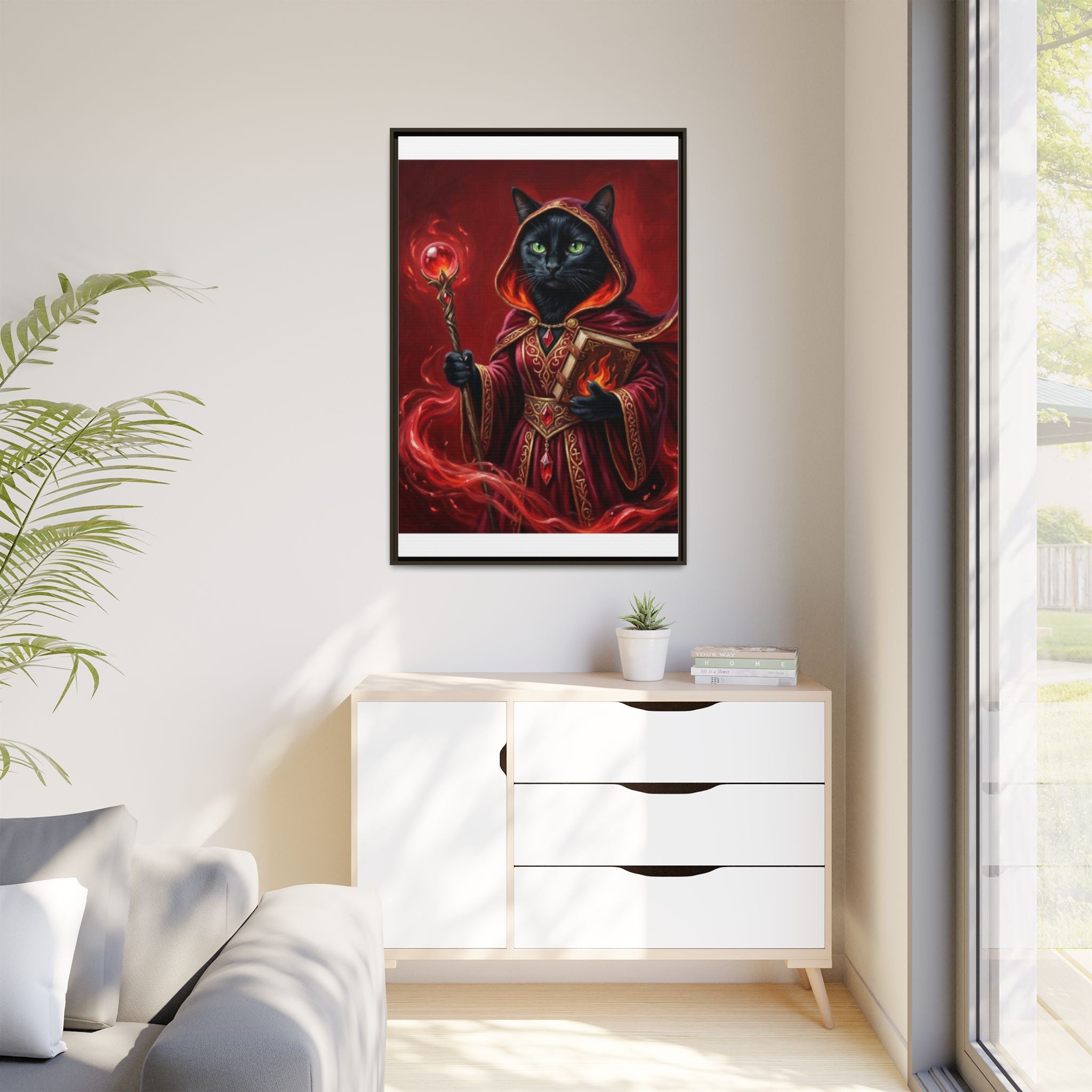 Black Cat Mage Matte Canvas Print (Framed)