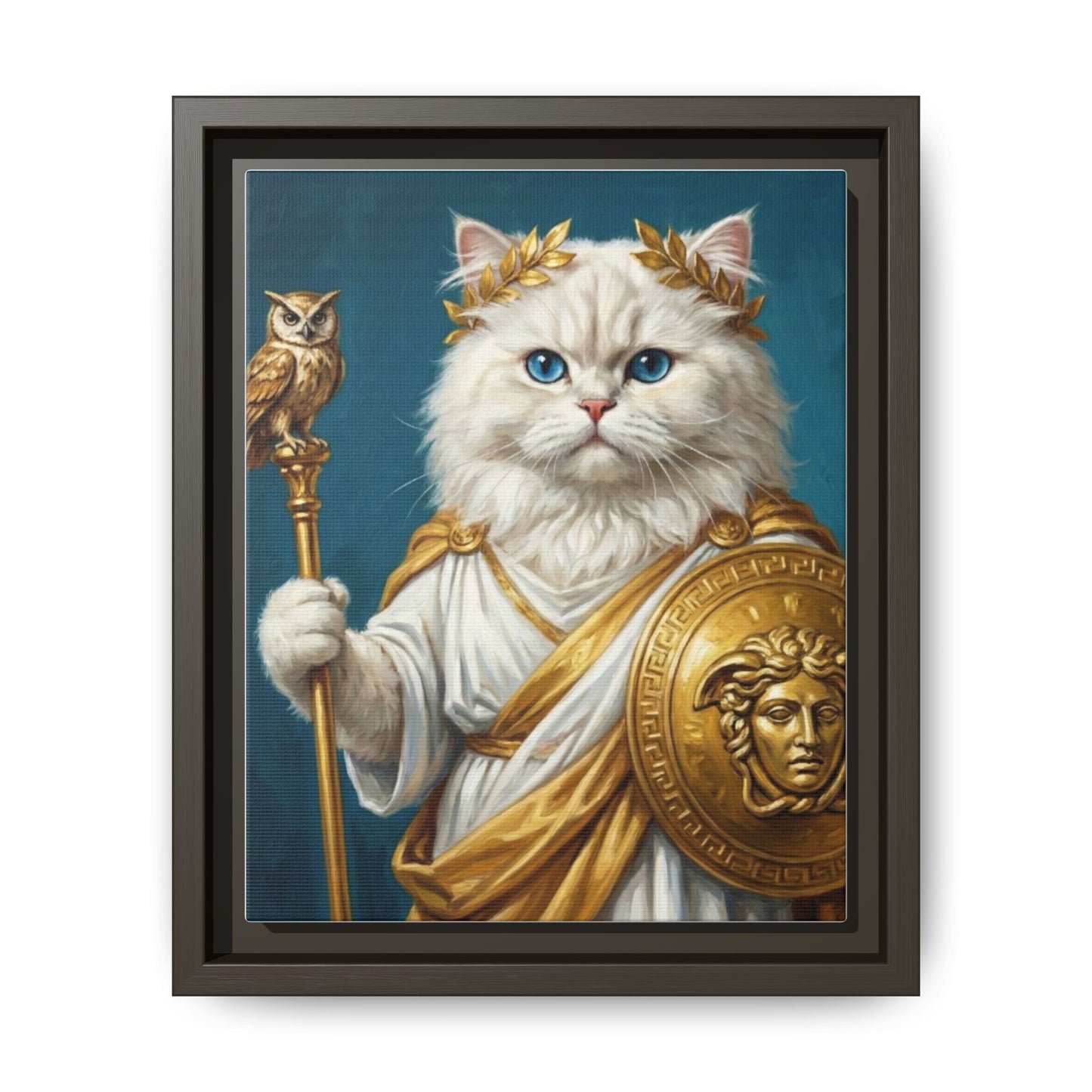 Regal Athena Cat Framed Canvas Print Mythic White Cat Wall Art
