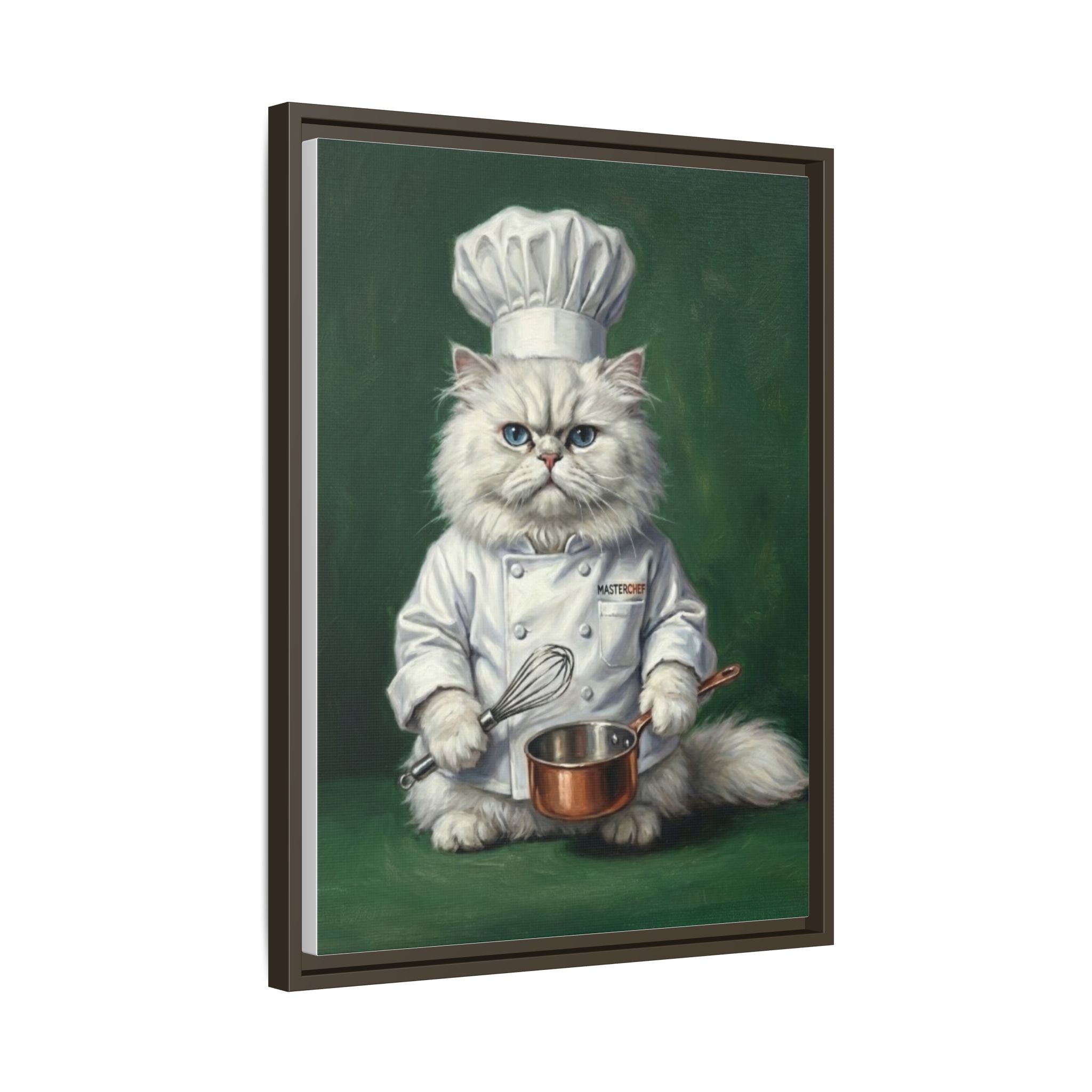 Chef Cat Portrait Matte Canvas Print (Framed) — Whimsical Kitchen Wall Art