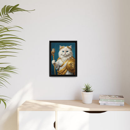 Regal Athena Cat Framed Canvas Print Mythic White Cat Wall Art