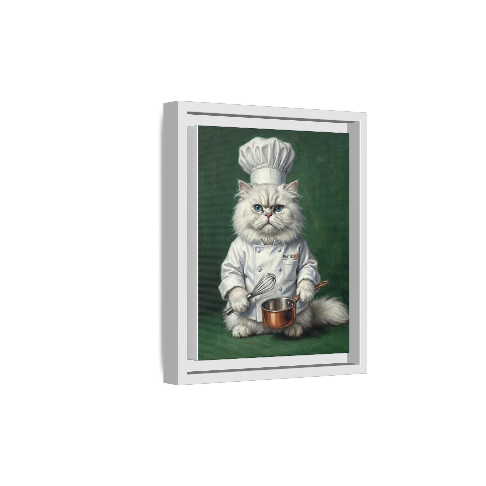 Chef Cat Portrait Matte Canvas Print (Framed) — Whimsical Kitchen Wall Art
