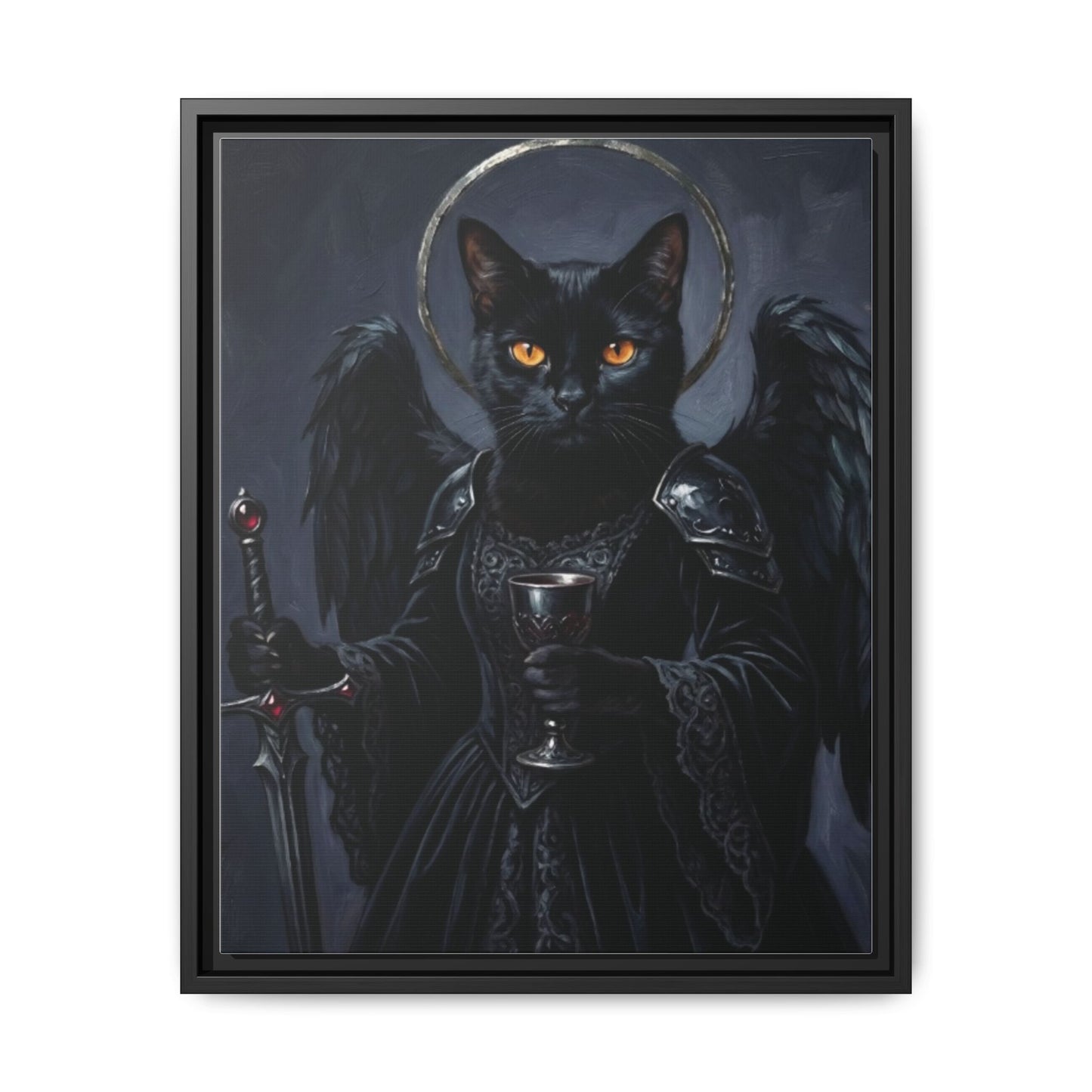 Gothic Black Cat with Halo & Chalice