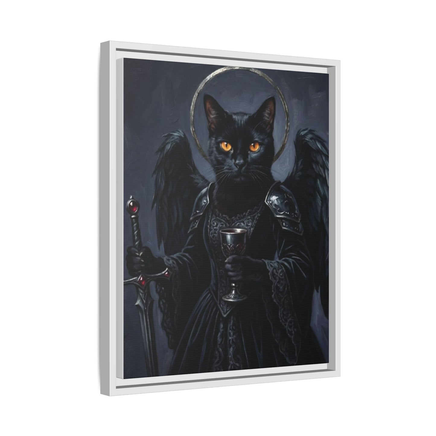 Gothic Black Cat with Halo & Chalice