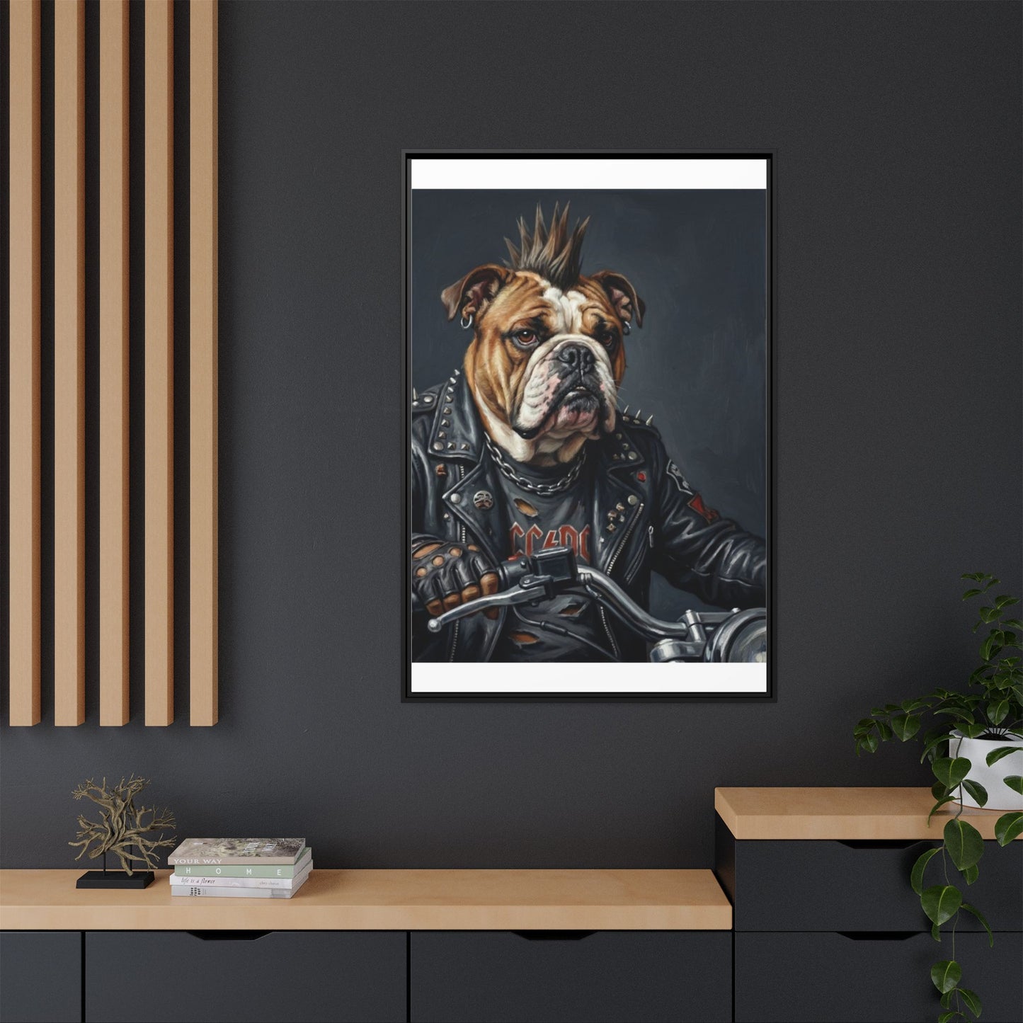 Punk Bulldog Biker Matte Canvas Print