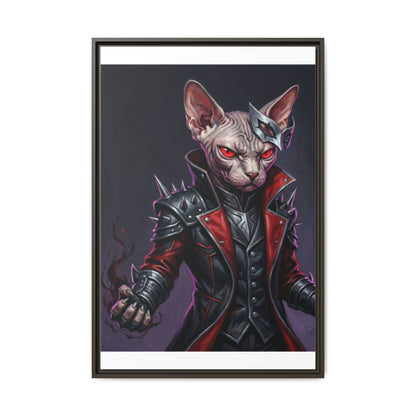 Dark Sphinx Cat Matte Framed Canvas Print Gothic Fantasy Wall Art
