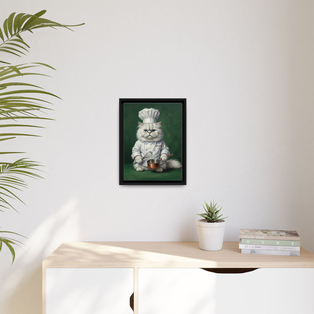 Chef Cat Portrait Matte Canvas Print (Framed) — Whimsical Kitchen Wall Art
