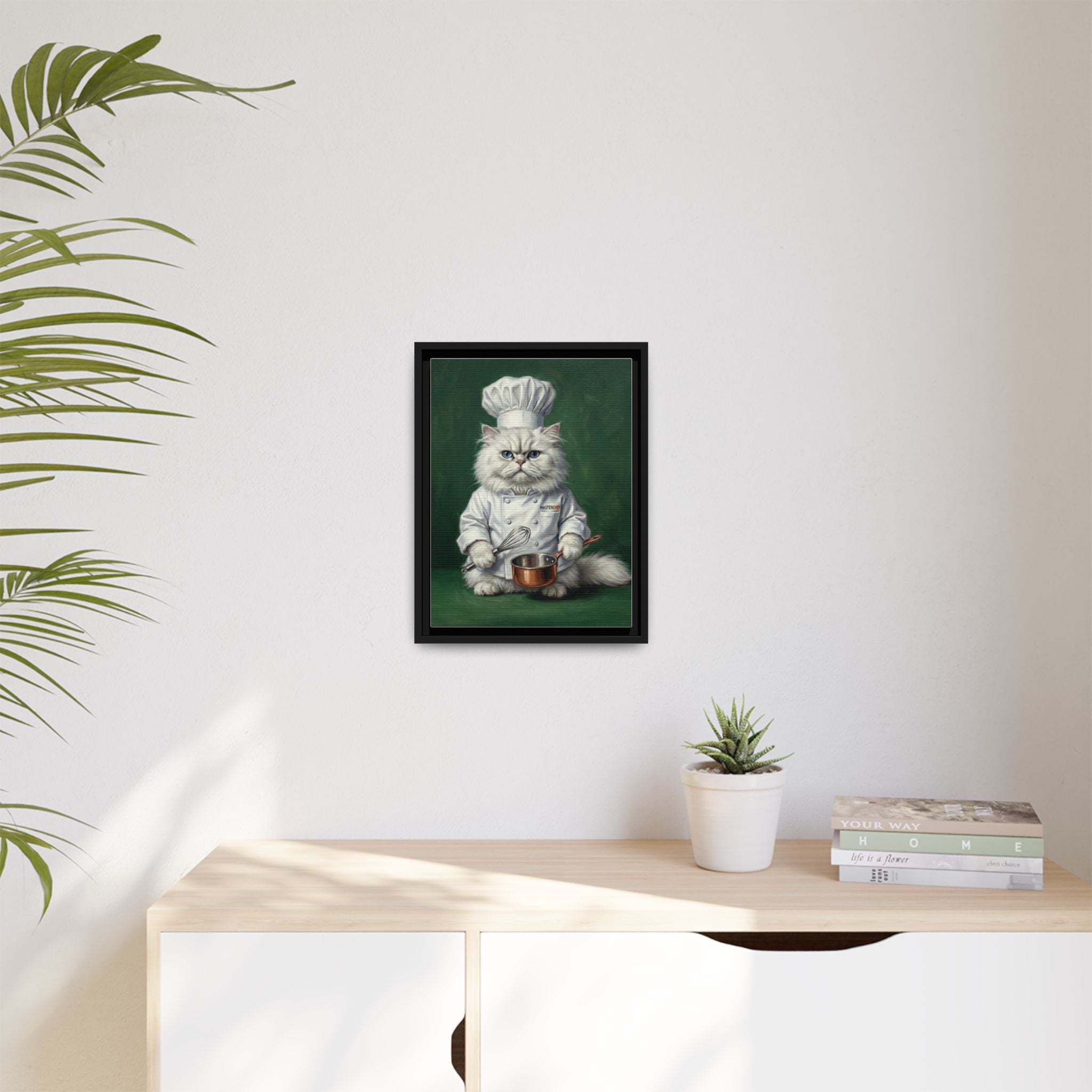 Chef Cat Portrait Matte Canvas Print (Framed) — Whimsical Kitchen Wall Art