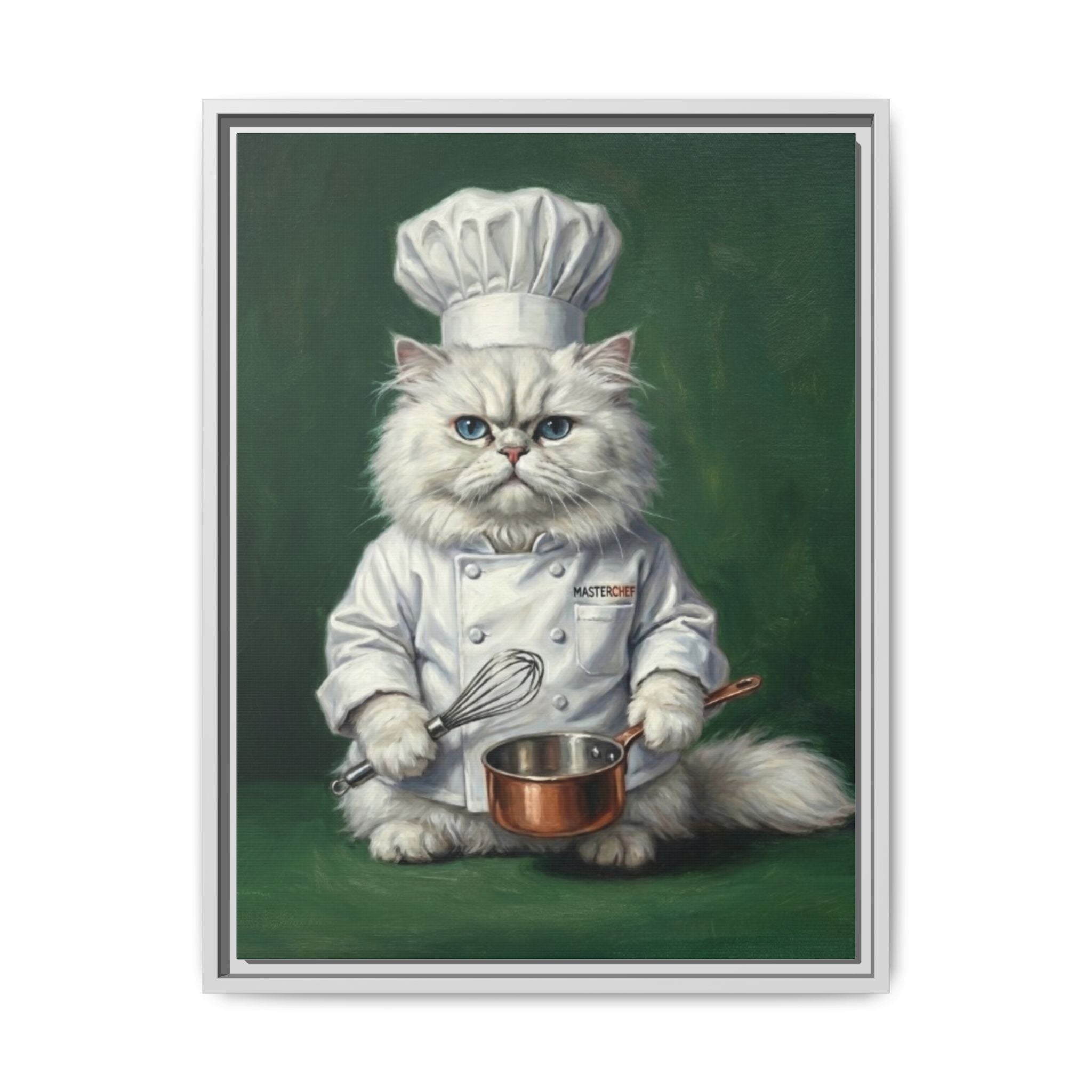 Chef Cat Portrait Matte Canvas Print (Framed) — Whimsical Kitchen Wall Art