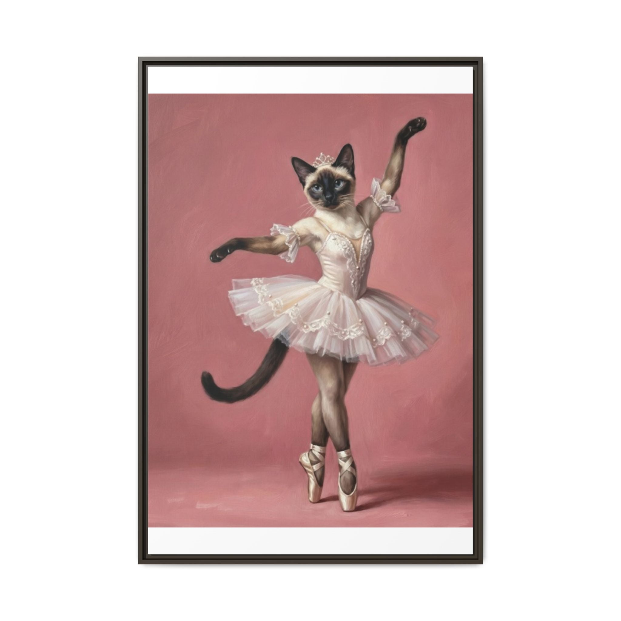 Ballerina Cat Framed Canvas Print — Whimsical Ballet Cat Wall Art