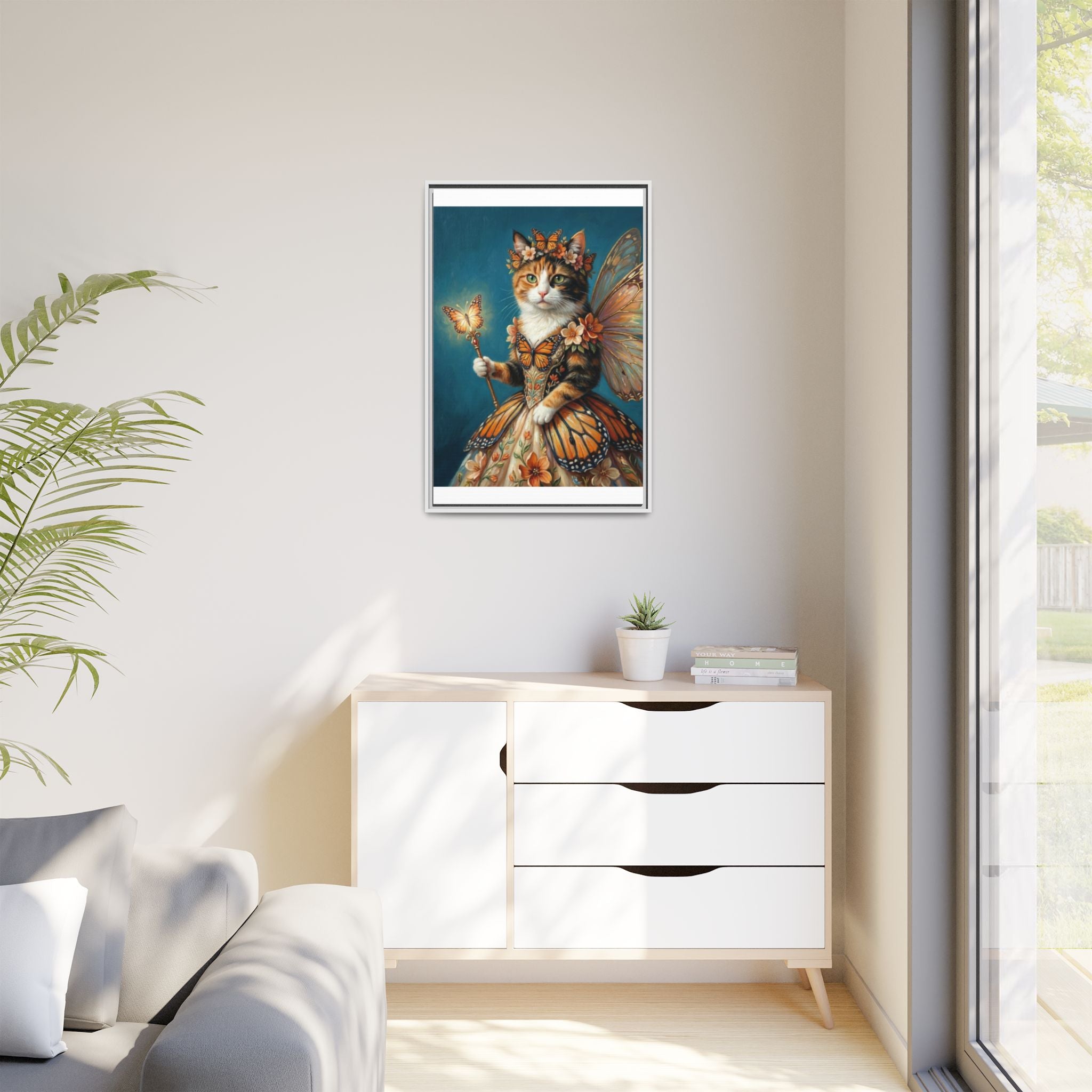 Butterfly Fairy Cat Matte Canvas Framed Art