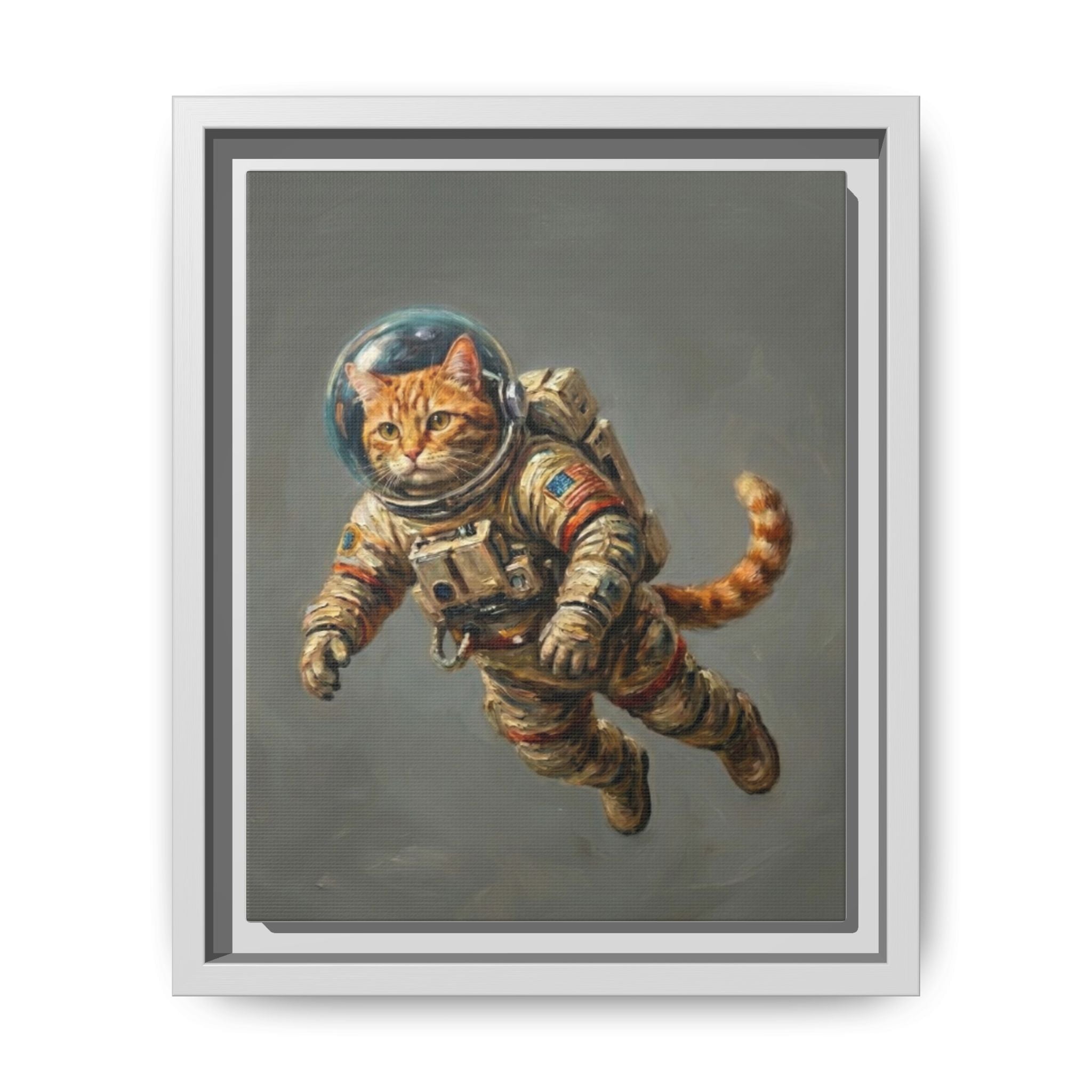 Astronaut Cat Matte Framed Canvas — Whimsical Space Cat Wall Art