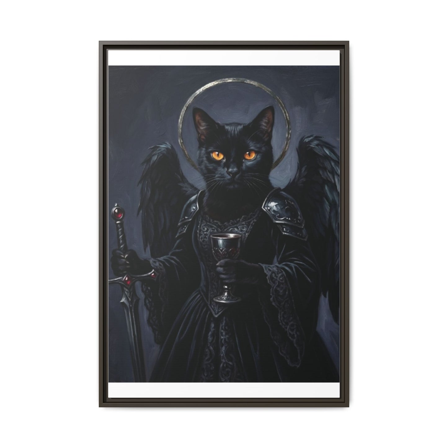 Gothic Black Cat with Halo & Chalice