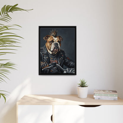 Punk Bulldog Biker Matte Canvas Print