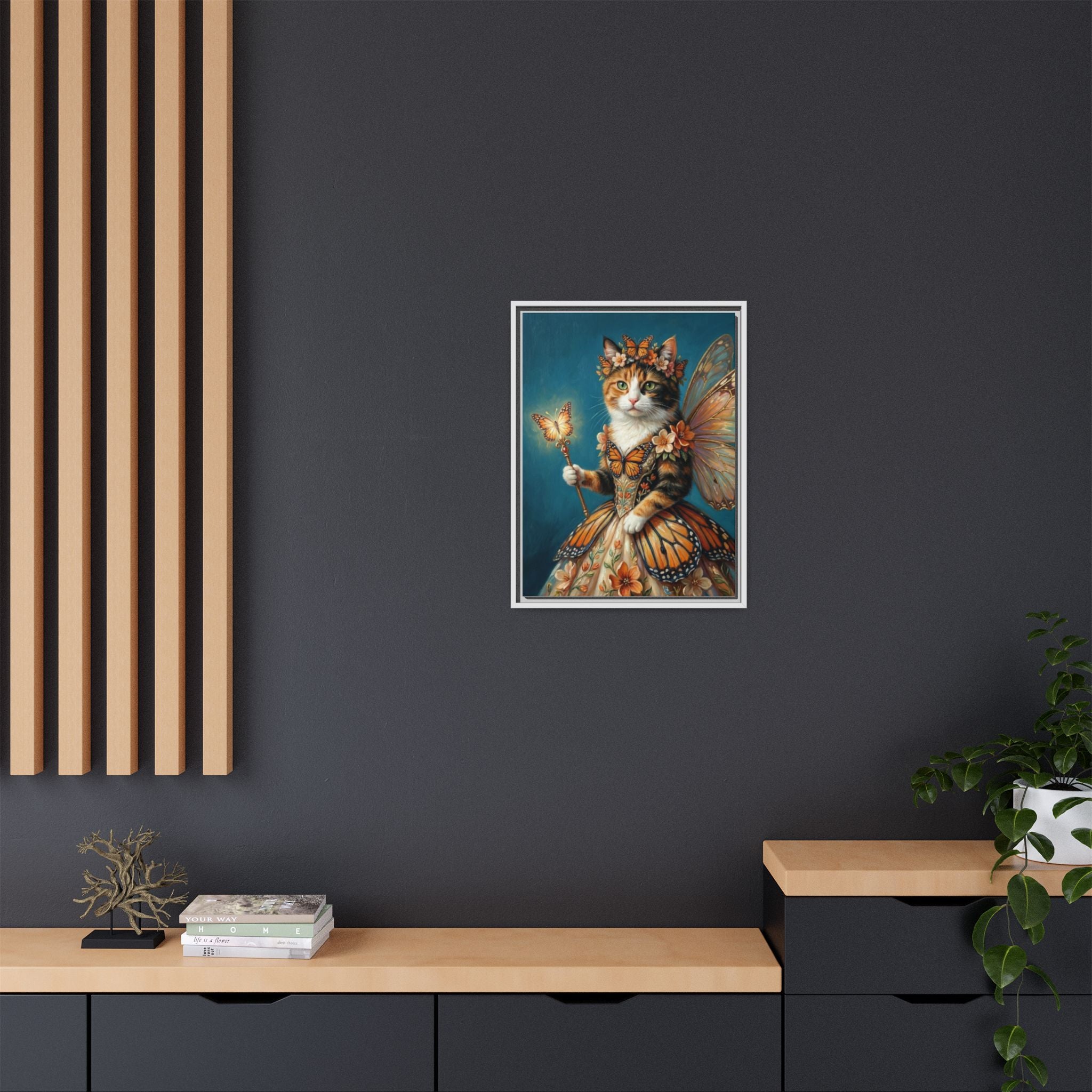 Butterfly Fairy Cat Matte Canvas Framed Art