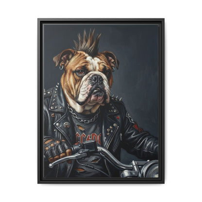 Punk Bulldog Biker Matte Canvas Print
