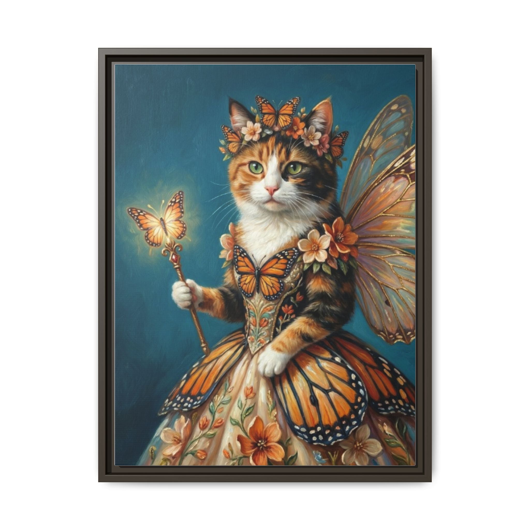 Butterfly Fairy Cat Matte Canvas Framed Art