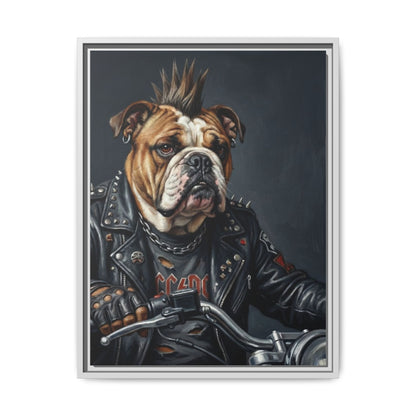 Punk Bulldog Biker Matte Canvas Print