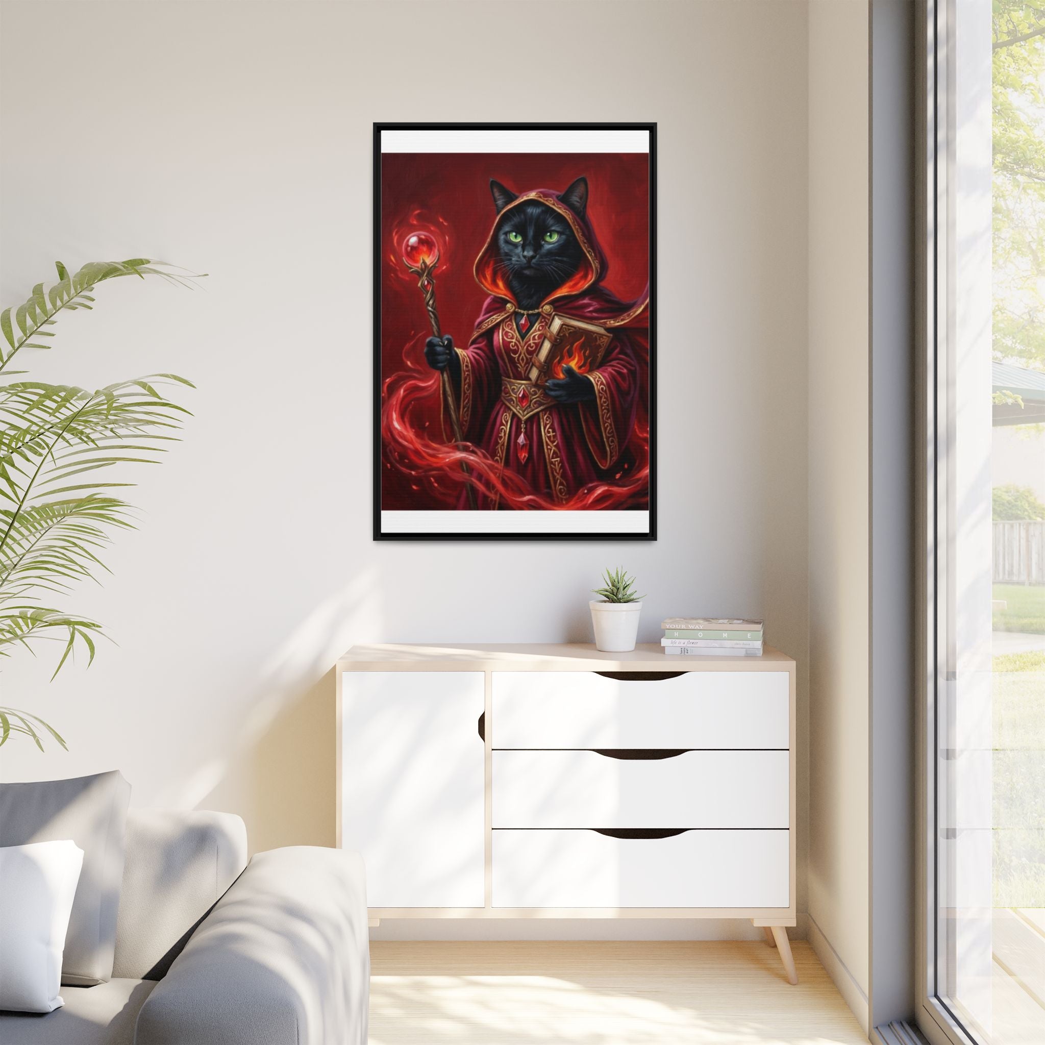 Black Cat Mage Matte Canvas Print (Framed)