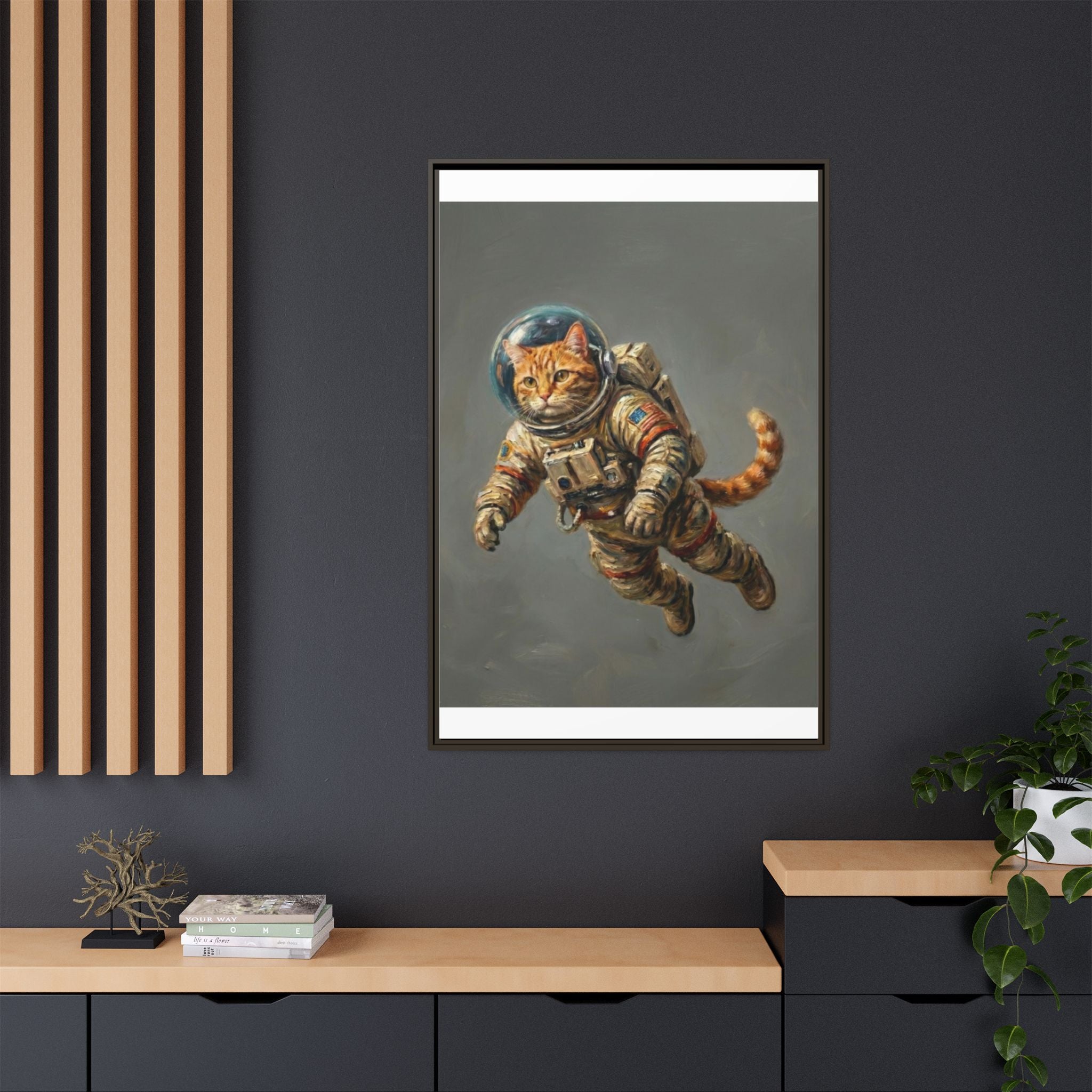 Astronaut Cat Matte Framed Canvas — Whimsical Space Cat Wall Art