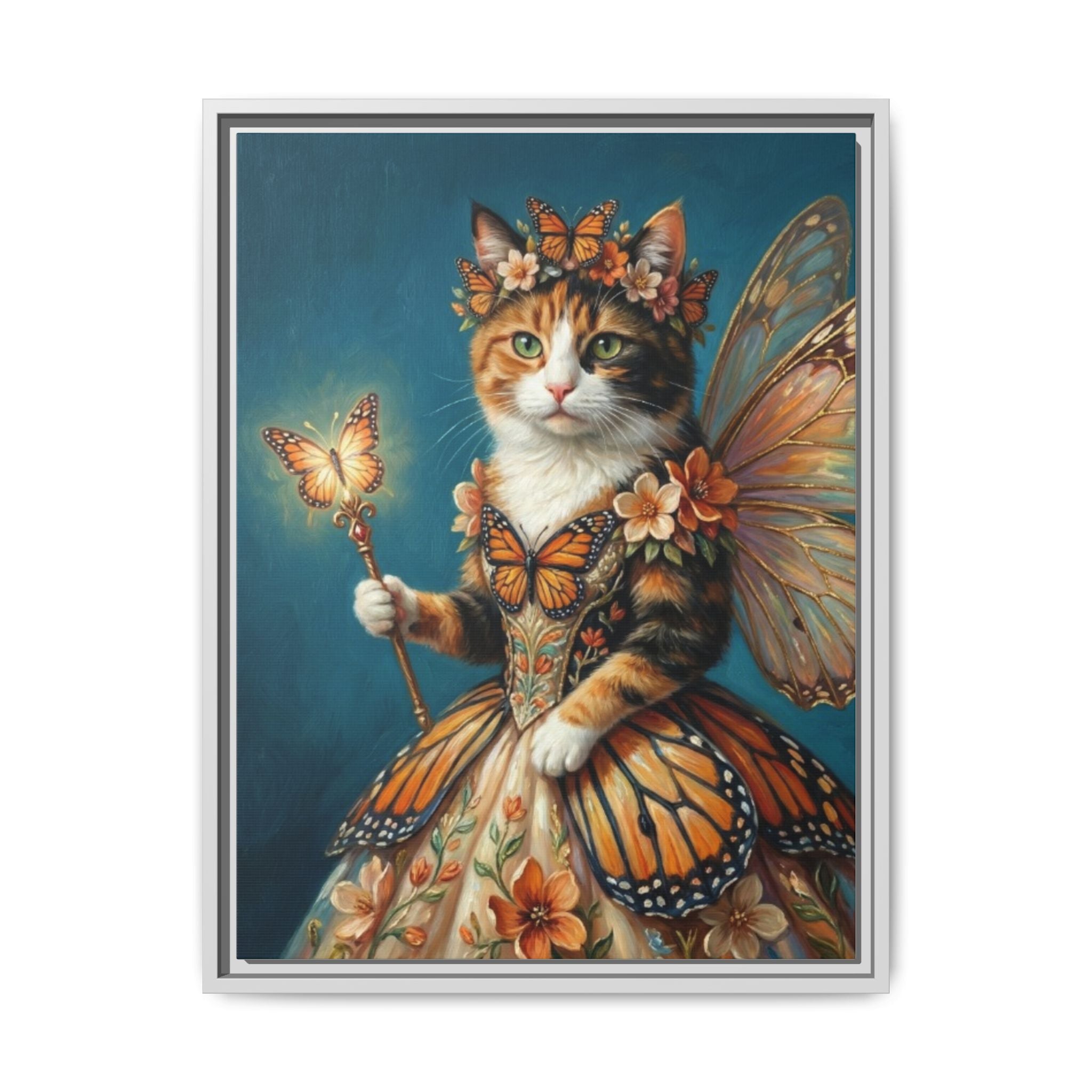 Butterfly Fairy Cat Matte Canvas Framed Art