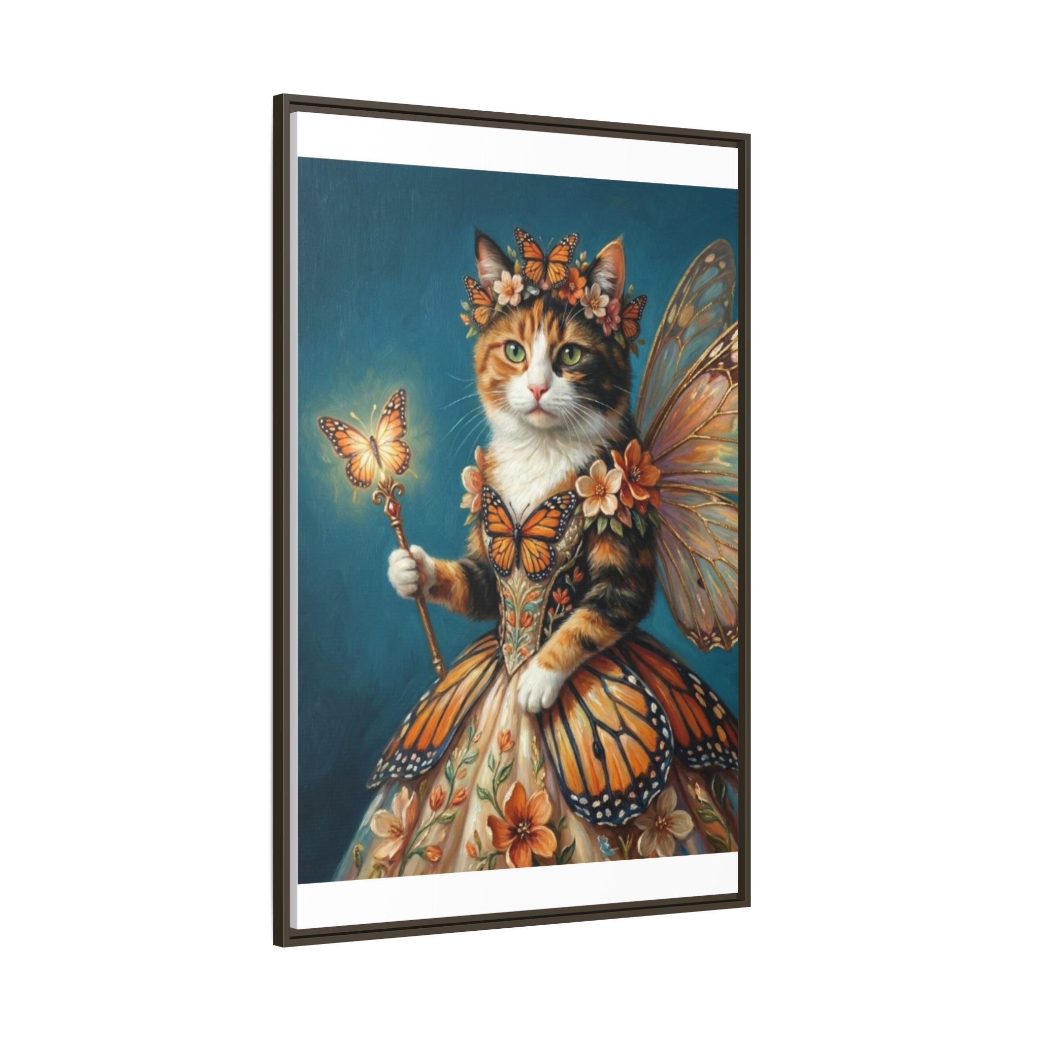Butterfly Fairy Cat Matte Canvas Framed Art